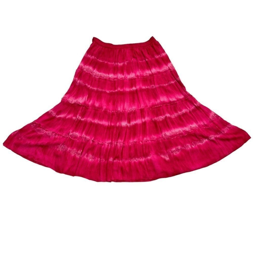 Marie Claire Boho tiered Maxi Skirt peasant polka dot tie dye hot pink size M